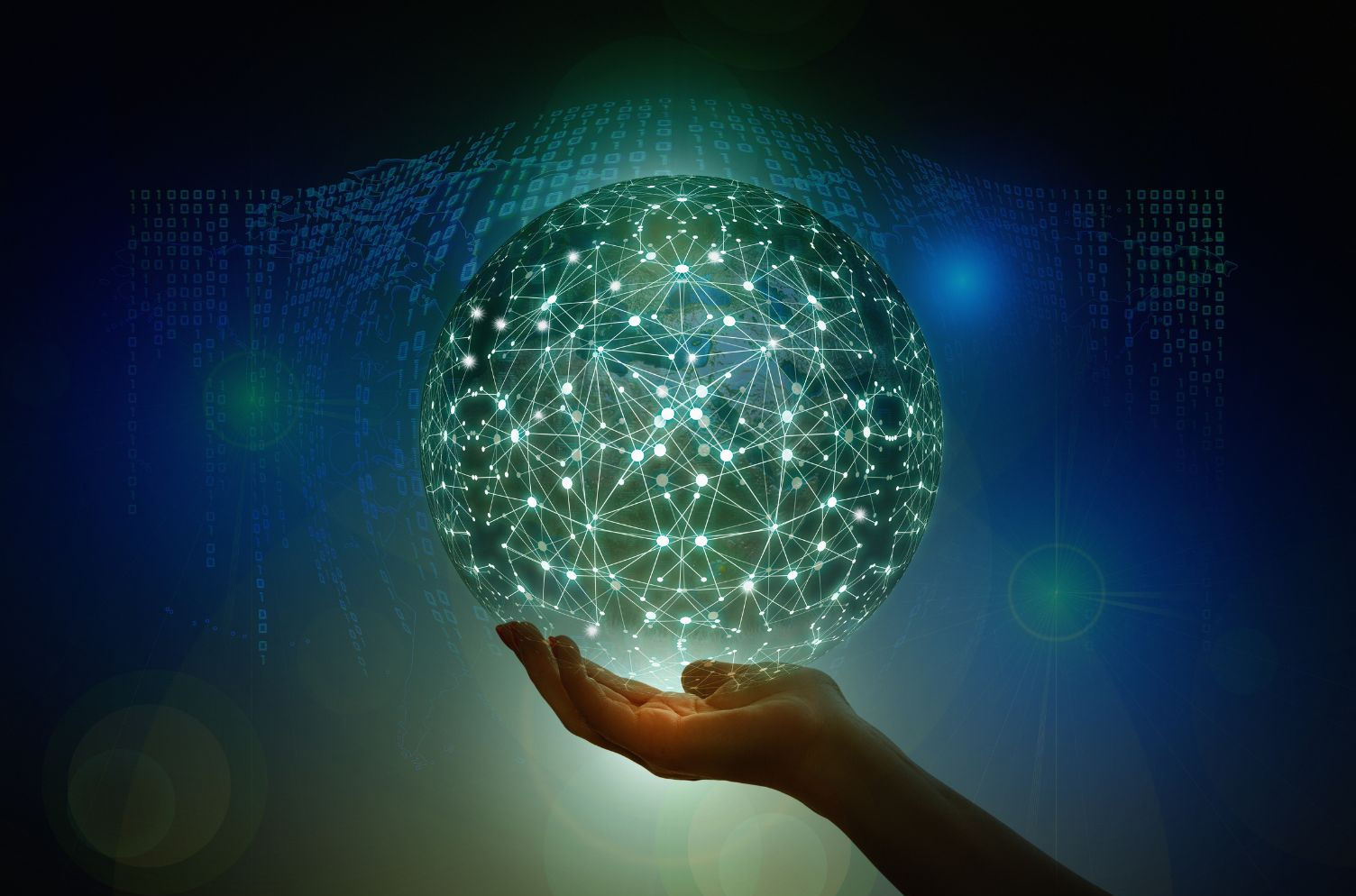 AI system visual with green elements and ESG icons representing environmental, social, and governance impact