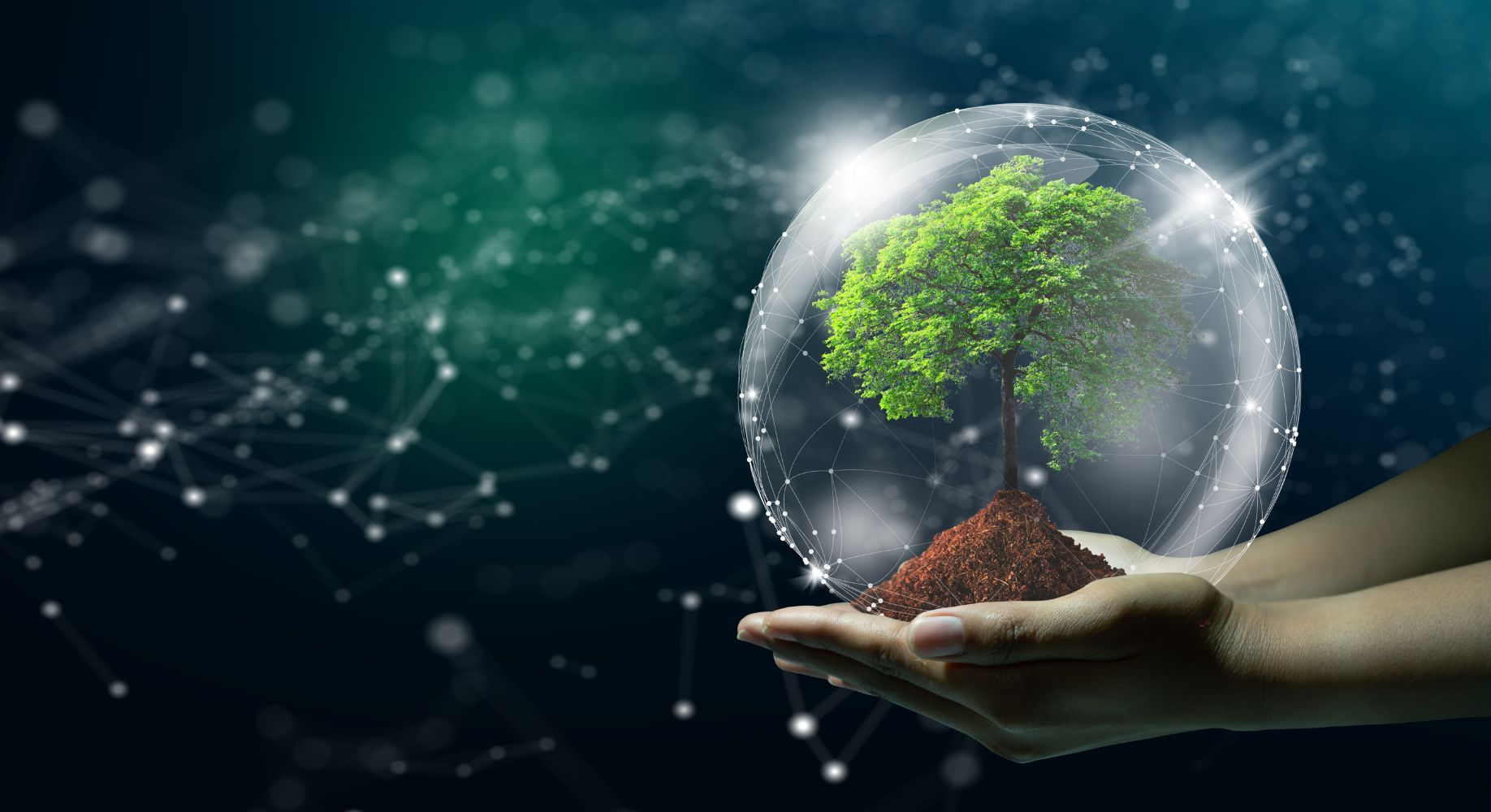 Illustration of AI applications in green technology, including energy efficiency and sustainable practices