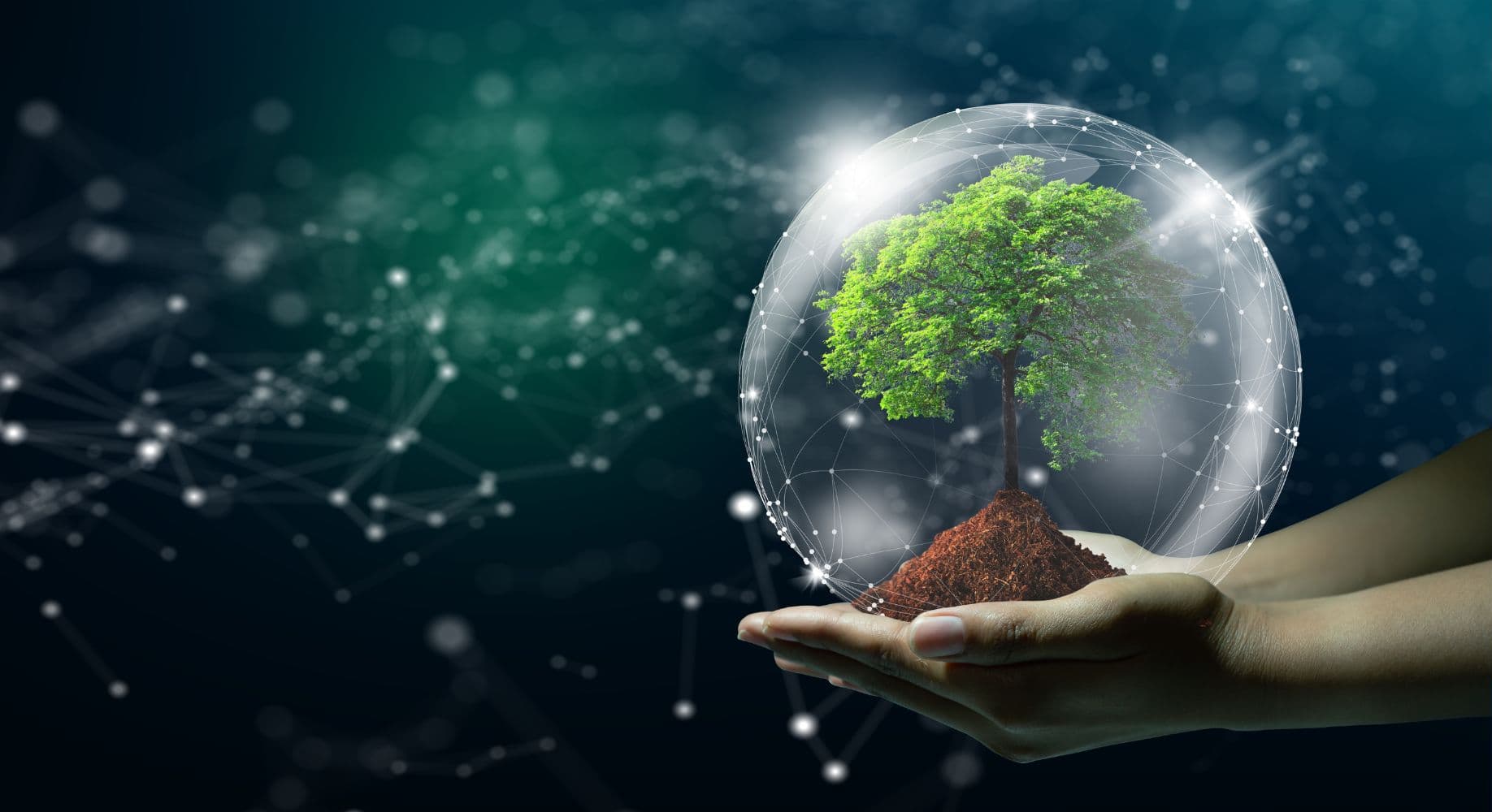 Illustration of AI applications in green technology, including energy efficiency and sustainable practices