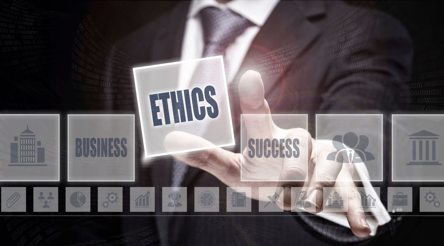 Illustration depicting the balance of transparency, fairness, and data privacy in ethical AI systems